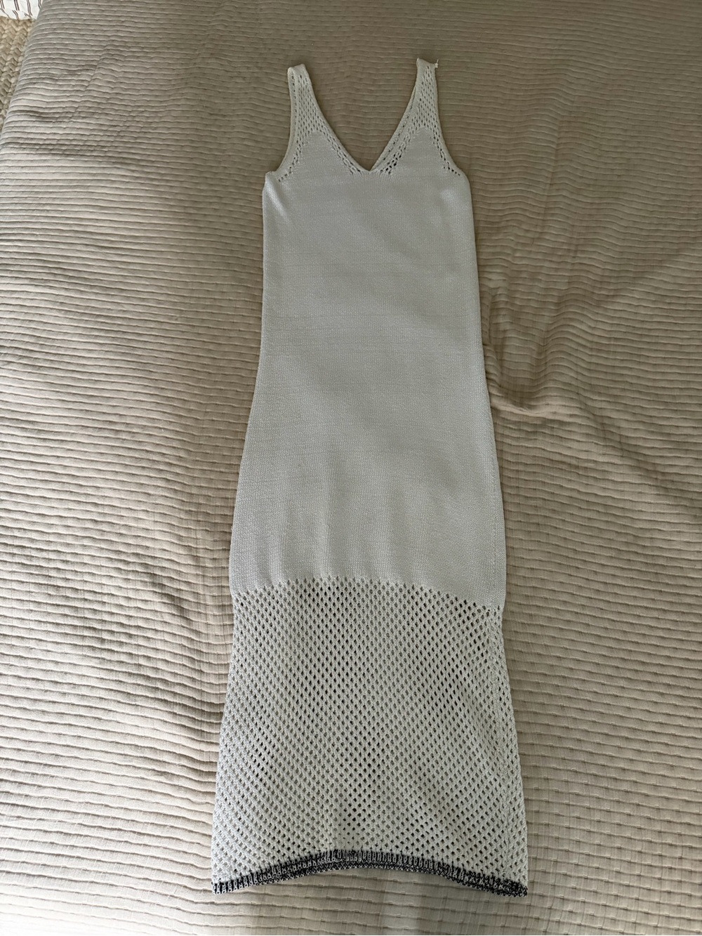 rag & bone White Knit Midi Dress with Mesh Hem
